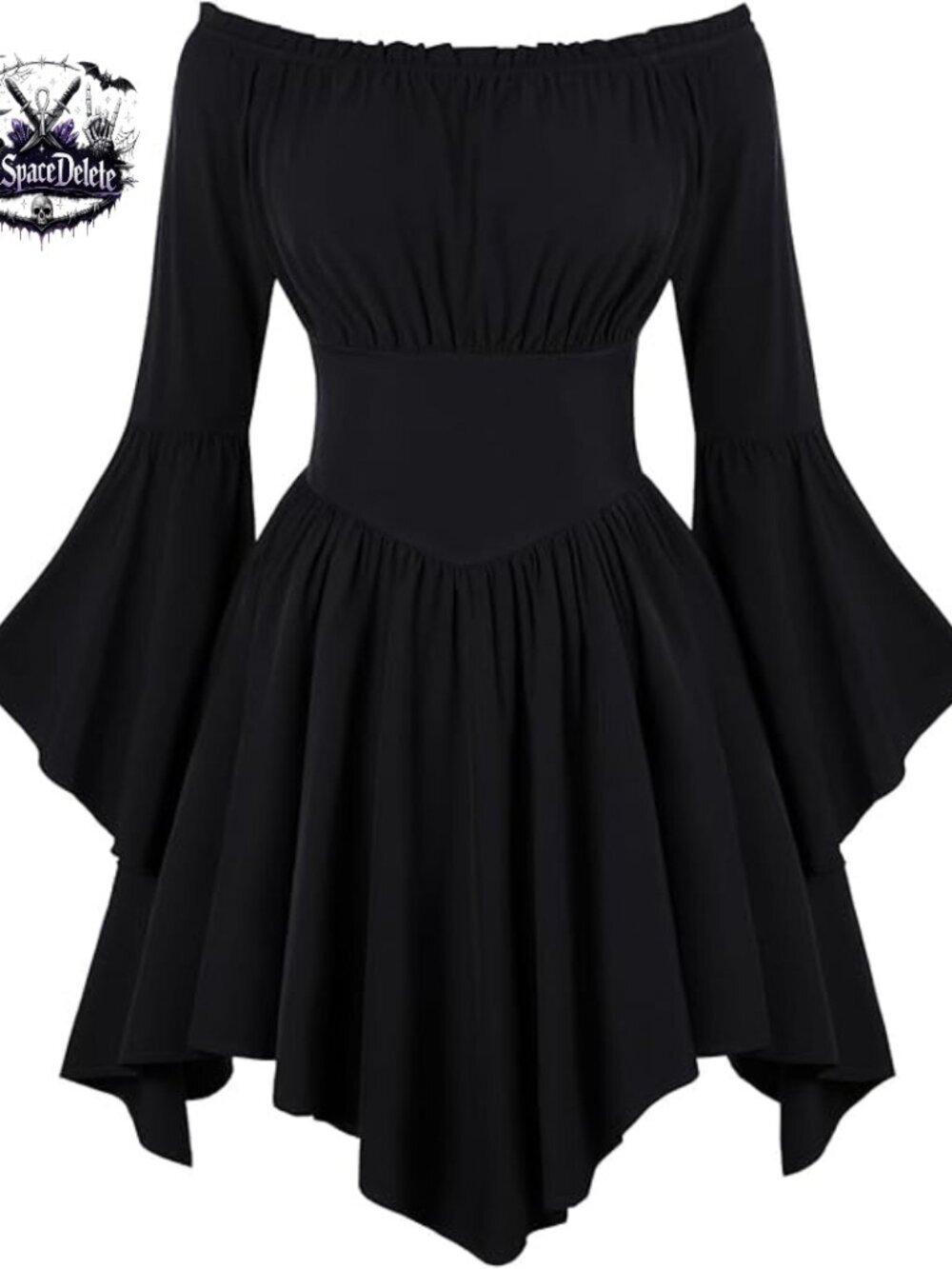 Small Renaissance Pirate Dress Off Shoulder Bell Sleeve Pockets